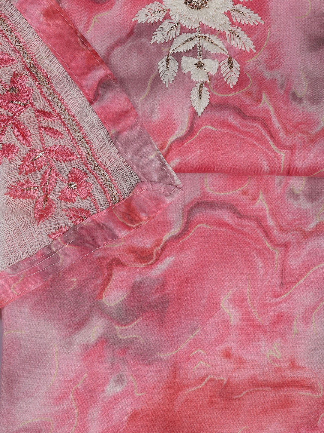 Neck Embroidered Cotton Blend Unstitched Suit Piece With Dupatta