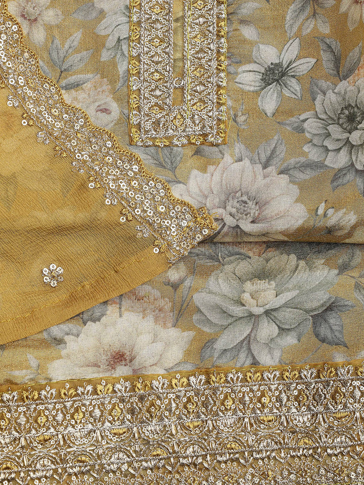 Patch Neck Art Silk Unstitched Suit With Dupatta