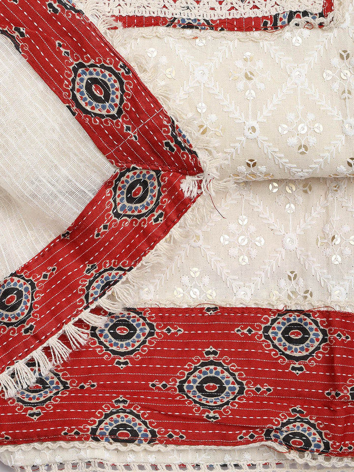 Printed Cotton Blend Unstitched Suit Piece With Dupatta
