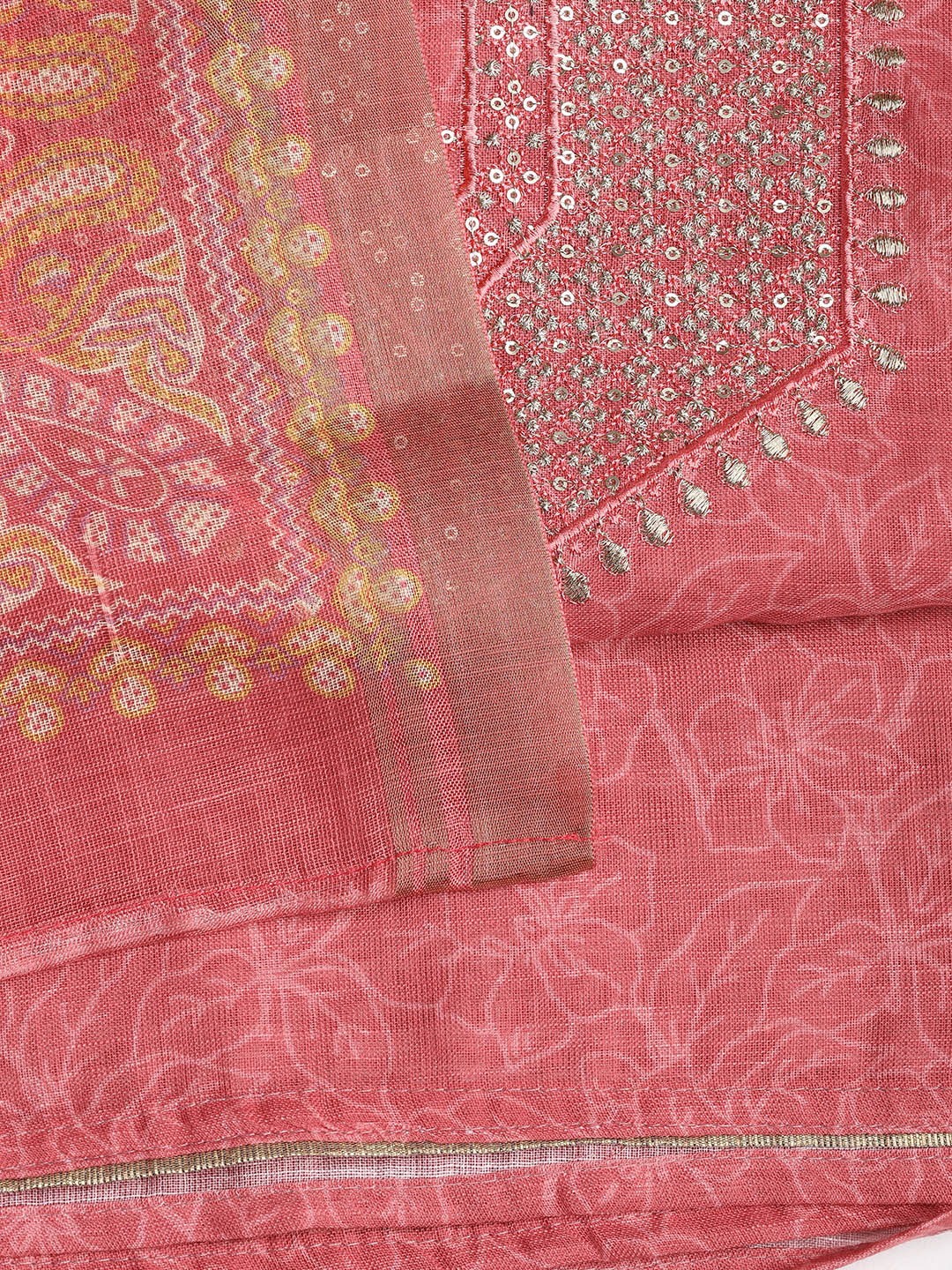 Neck Embroidered Cotton Blend Unstitched Suit With Dupatta