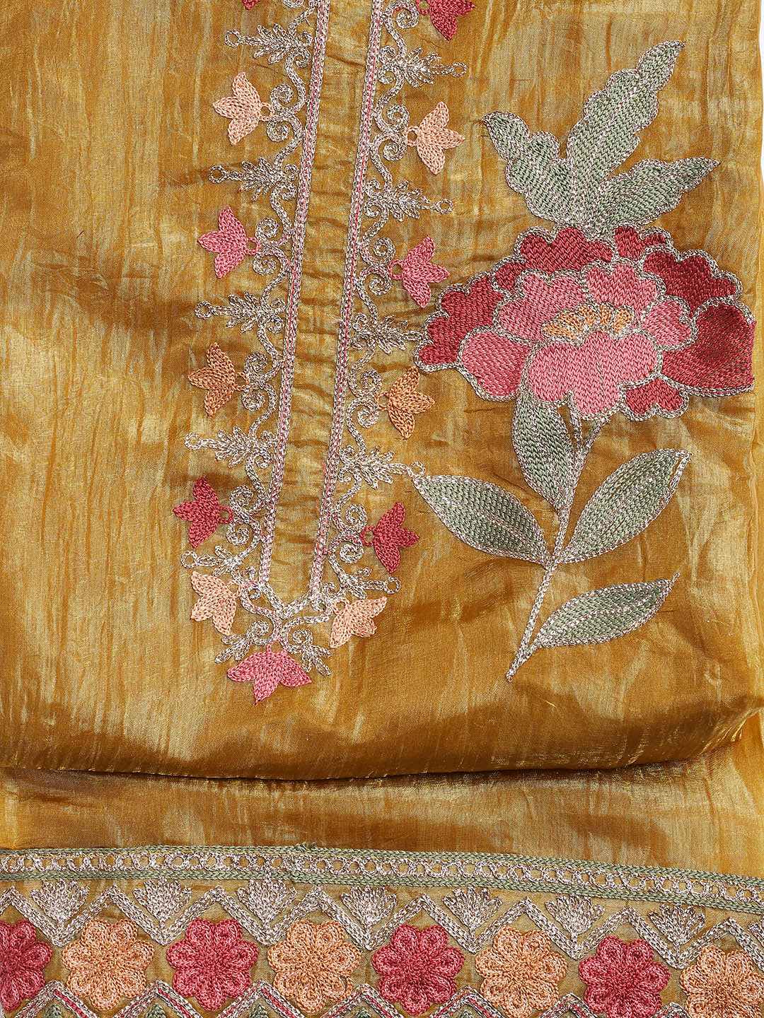 Neck Embroidery Tissue Unstitched Suit With Dupatta