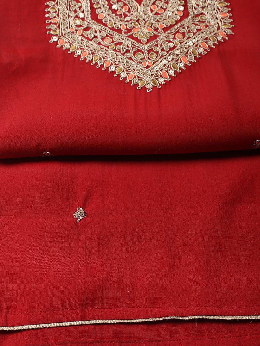 Neck Embroidered Chanderi Unstitched Suit With Dupatta