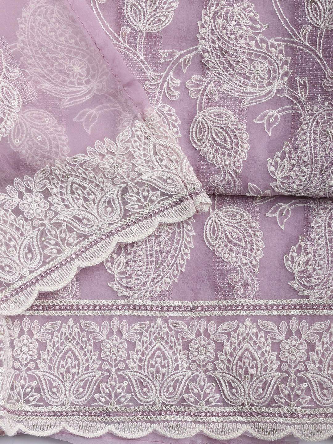Thread Embroidery Organza Unstitched Suit Piece With Dupatta