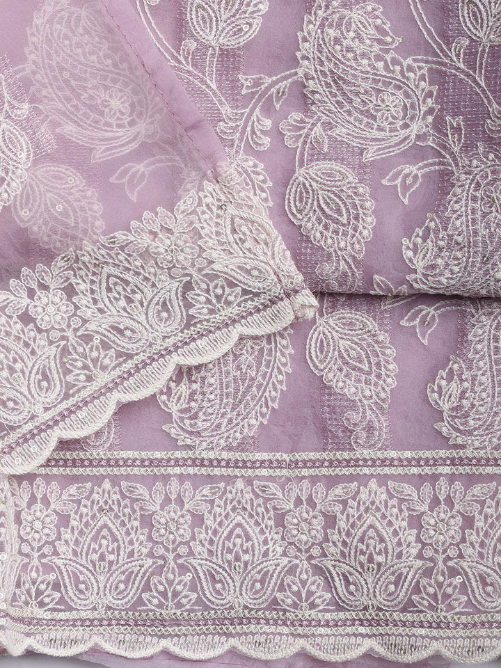 Thread Embroidery Organza Unstitched Suit Piece With Dupatta