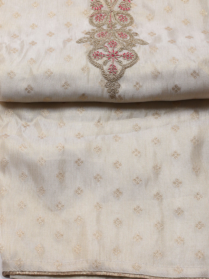 Neck Embroidered Tissue Unstitched Suit Piece With Dupatta