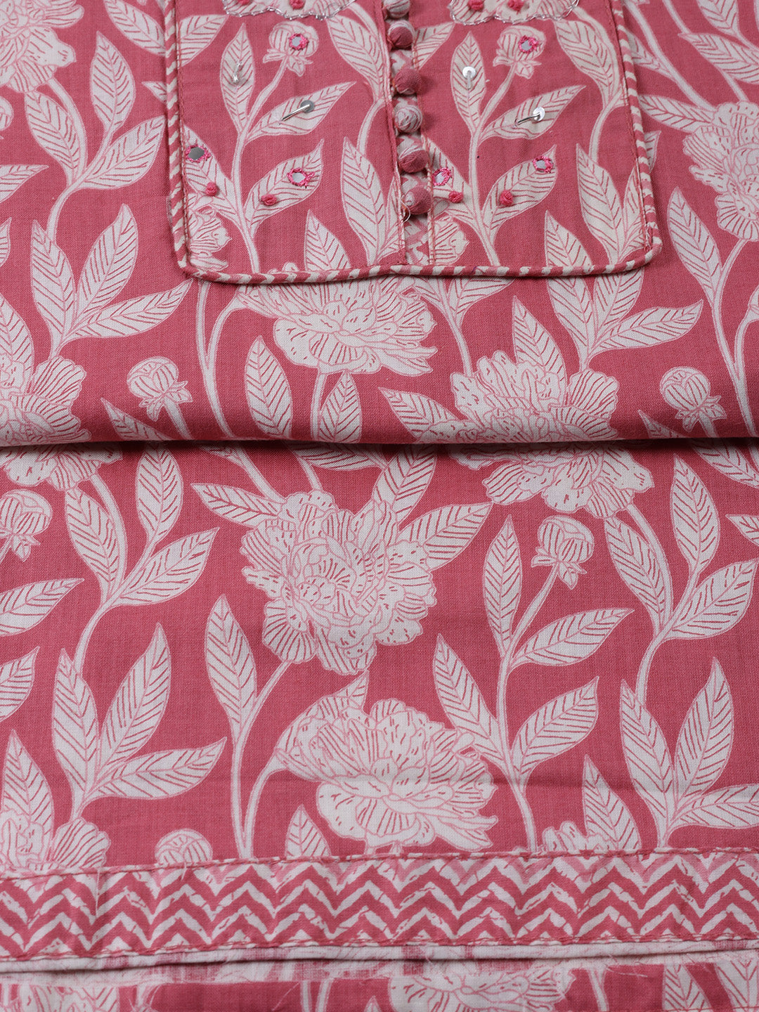 Printed Cotton Blend Unstitched Suit With Dupatta