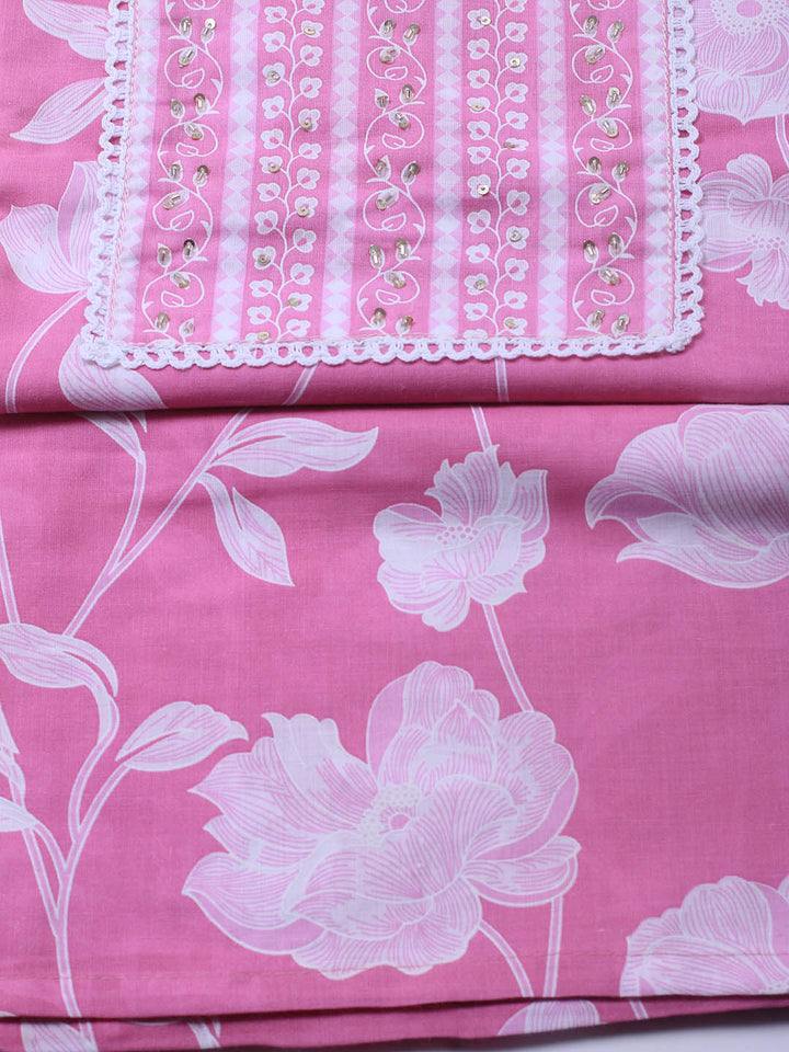 Printed Cotton Blend Unstitched Suit With Dupatta