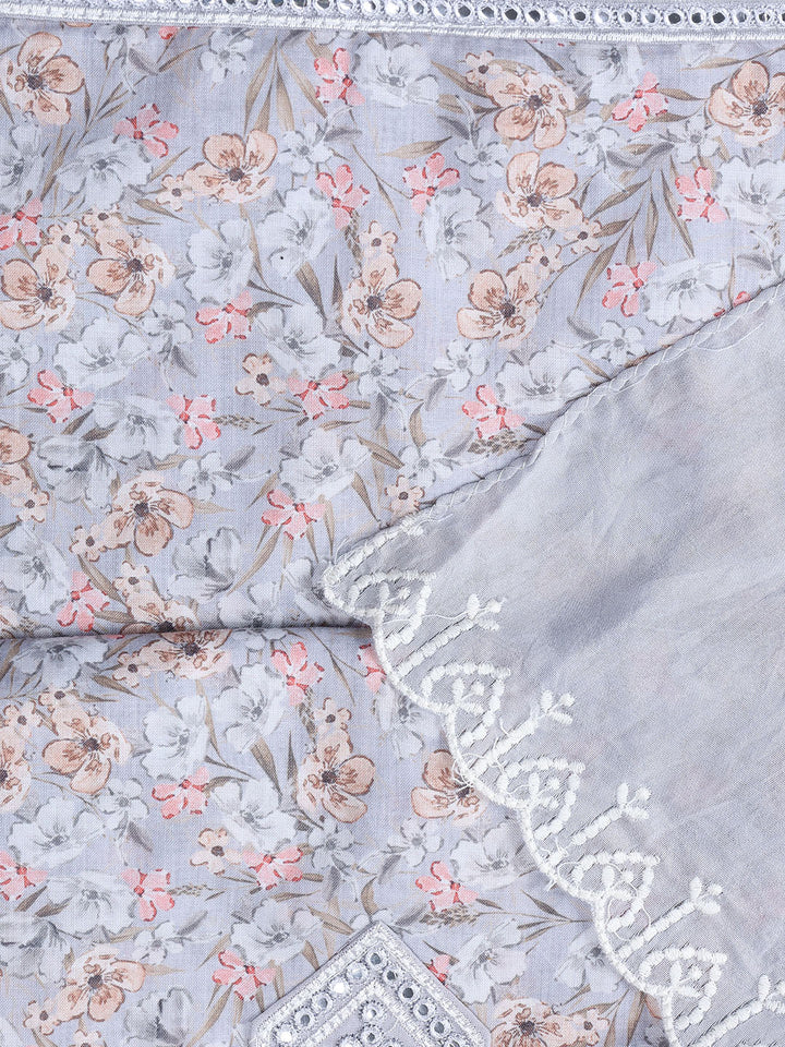 Printed Cotton Blend Unstitched Suit With Dupatta