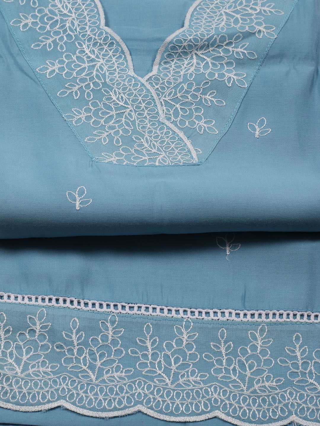 Neck Work Chanderi Unstitched Suit Piece With Dupatta