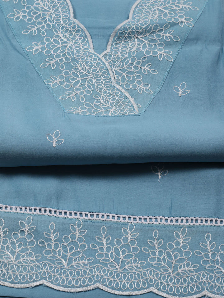 Neck Work Chanderi Unstitched Suit Piece With Dupatta