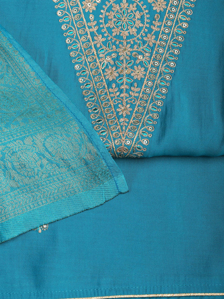 Embroidered Chanderi Unstitched Suit Piece With Dupatta