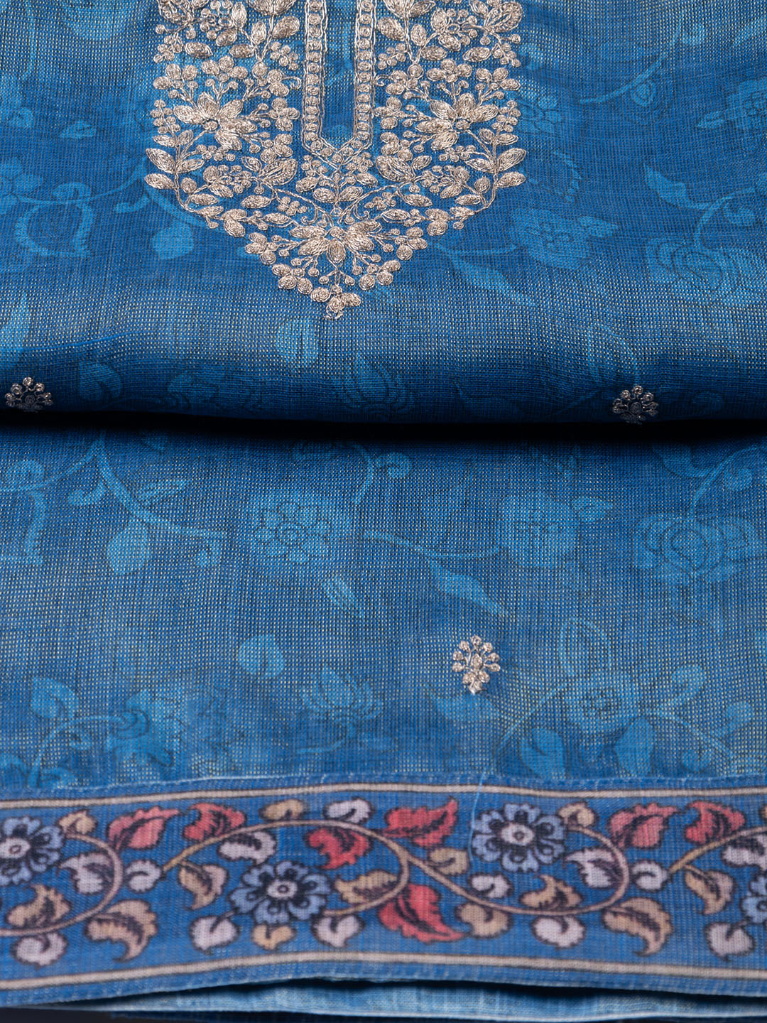 Neck Embroidered Chanderi Unstitched Suit With Dupatta