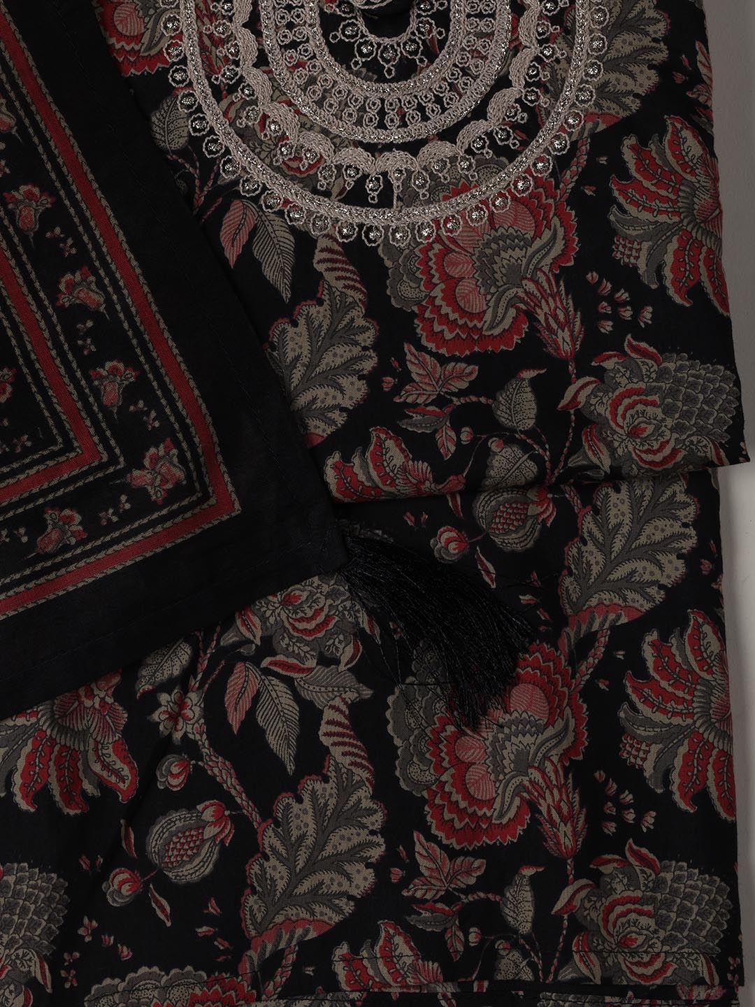 Neck Embroidered Cotton Blend Unstitched Suit Piece With Dupatta