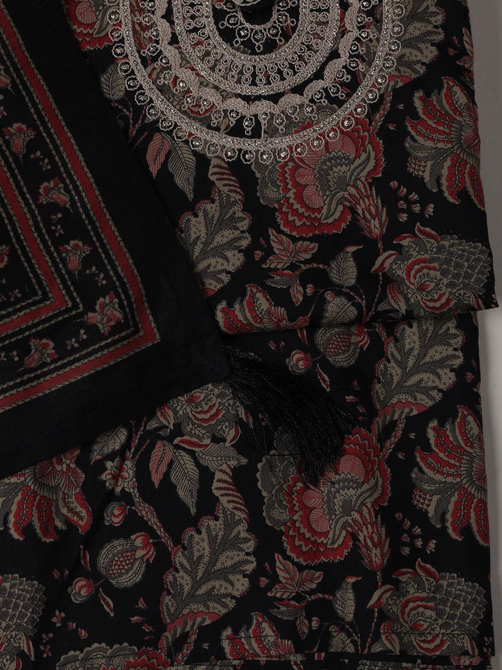 Neck Embroidered Cotton Blend Unstitched Suit Piece With Dupatta