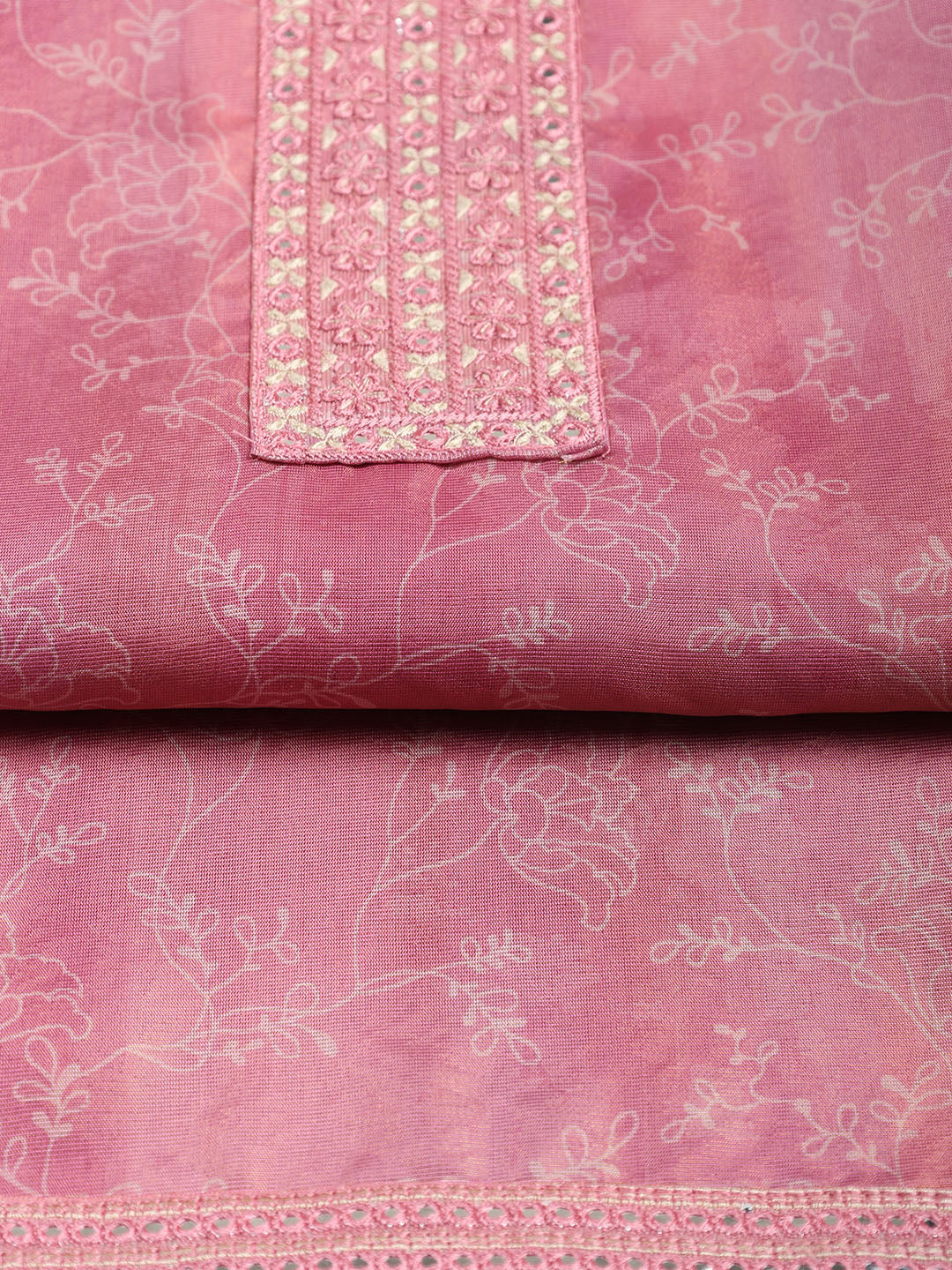 Neck Embroidered Tissue Unstitched Suit With Dupatta