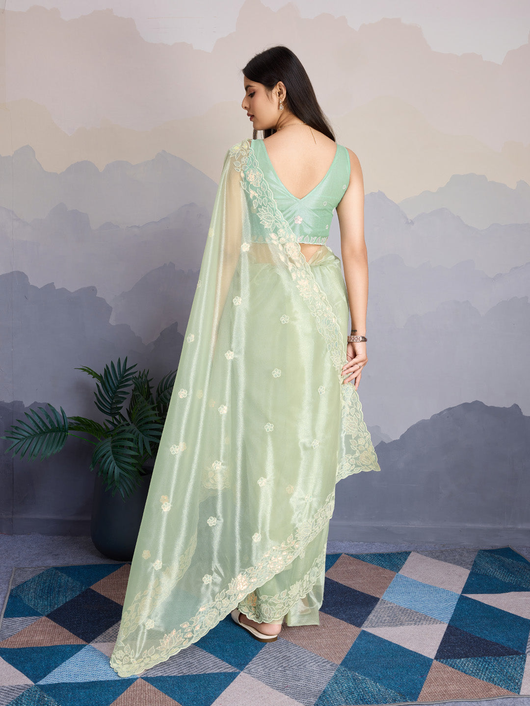 Embroidered Net Saree