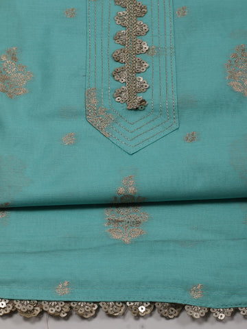 Neck Embroidered Chanderi Unstitched Suit Piece With Banarsi Dupatta