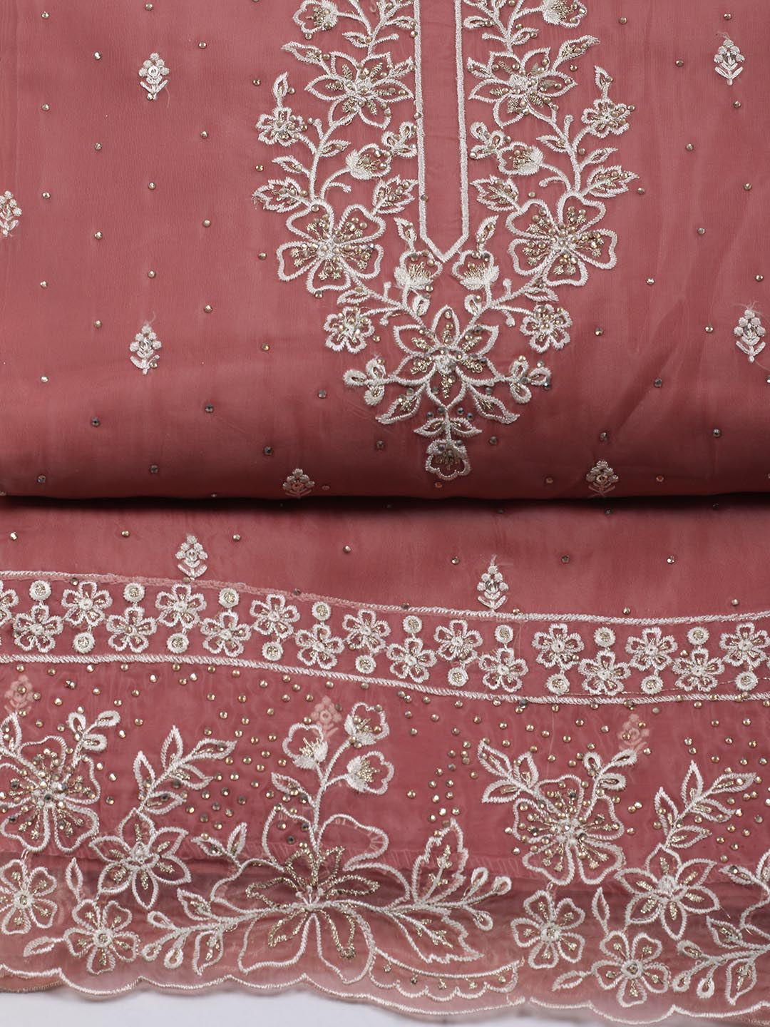 Neck Embroidery Organza Unstitched Suit Piece With Dupatta