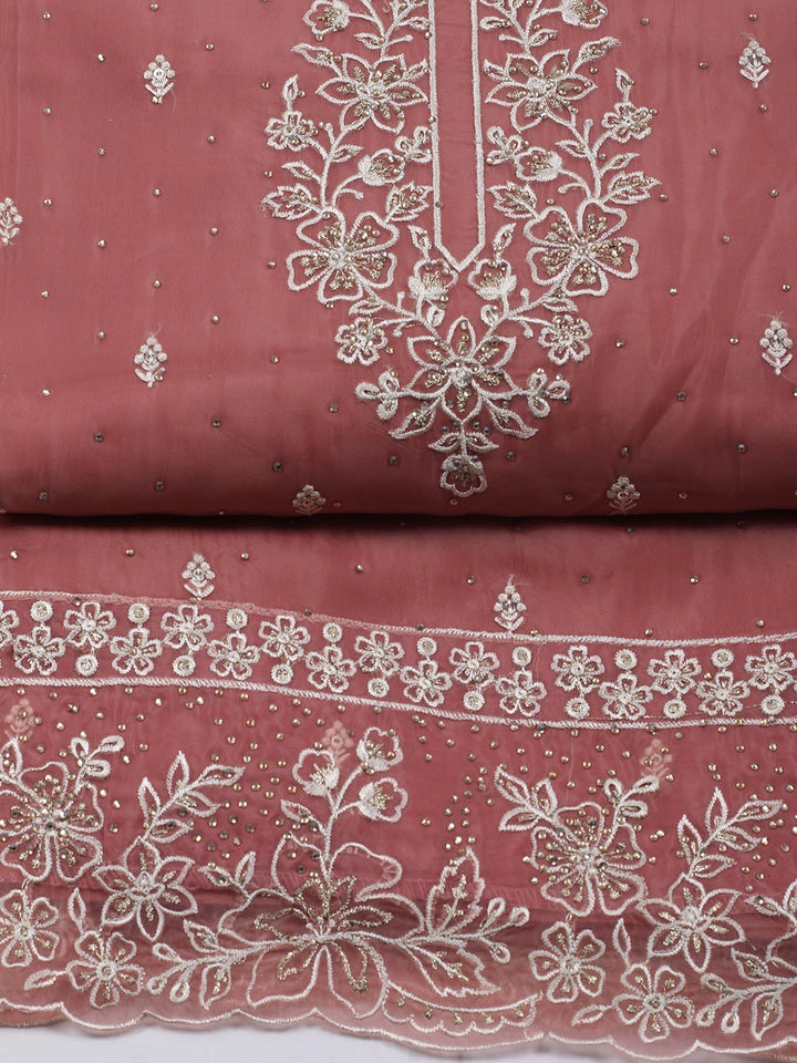 Neck Embroidery Organza Unstitched Suit Piece With Dupatta