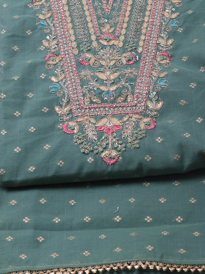 Neck Embroidery Chanderi Unstitched Suit With Dupatta