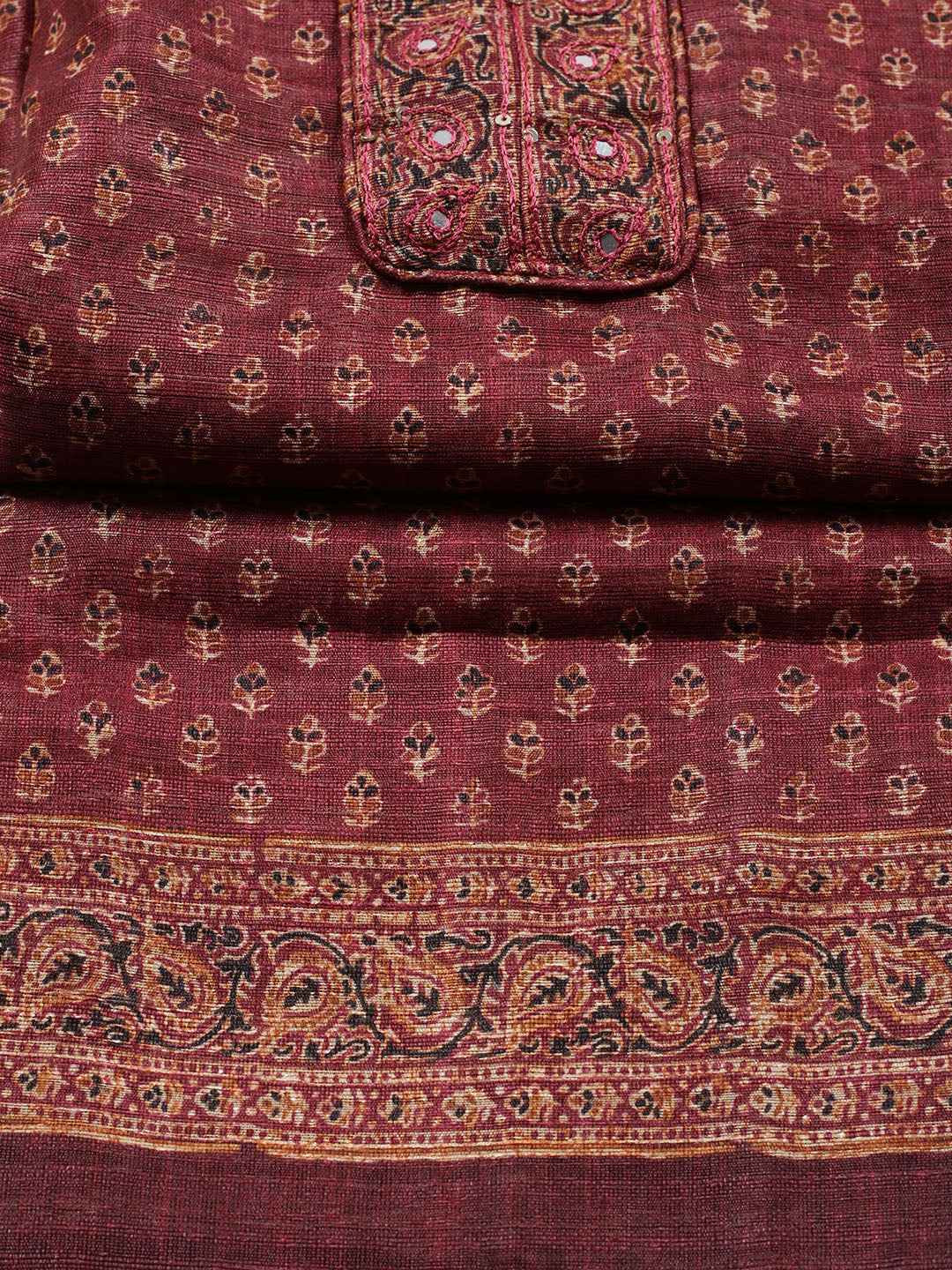 Neck Embroidered Chanderi Unstitched Suit With Dupatta
