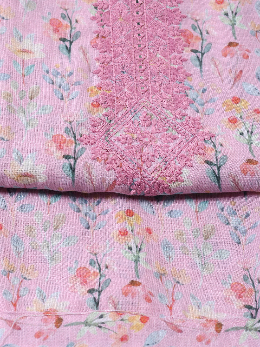 Floral Printed Linen Unstitched Suit With Dupatta