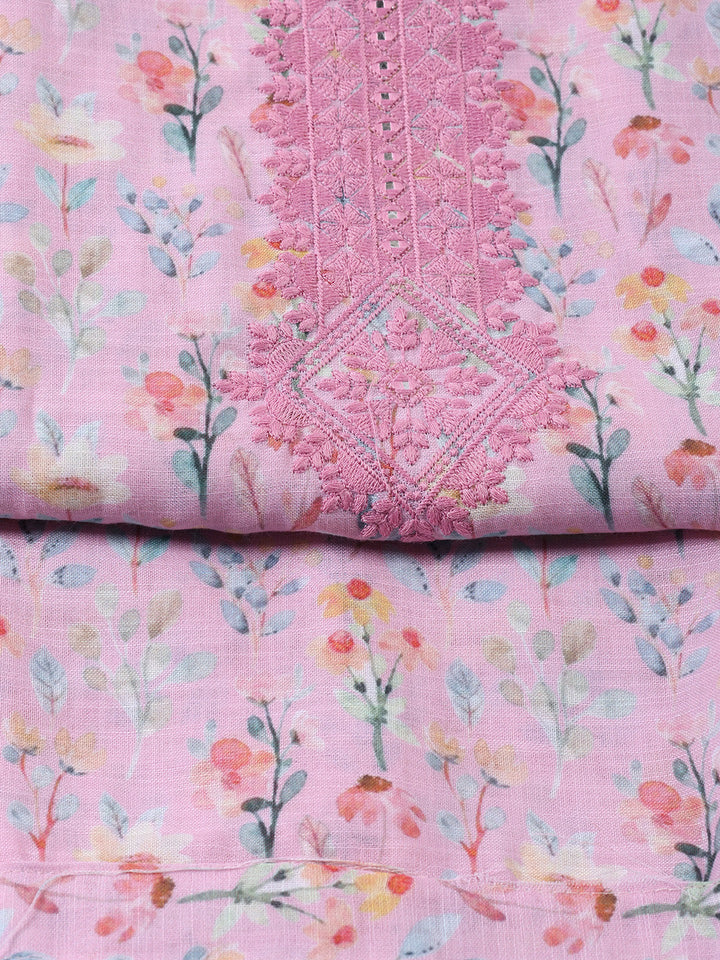 Floral Printed Linen Unstitched Suit With Dupatta