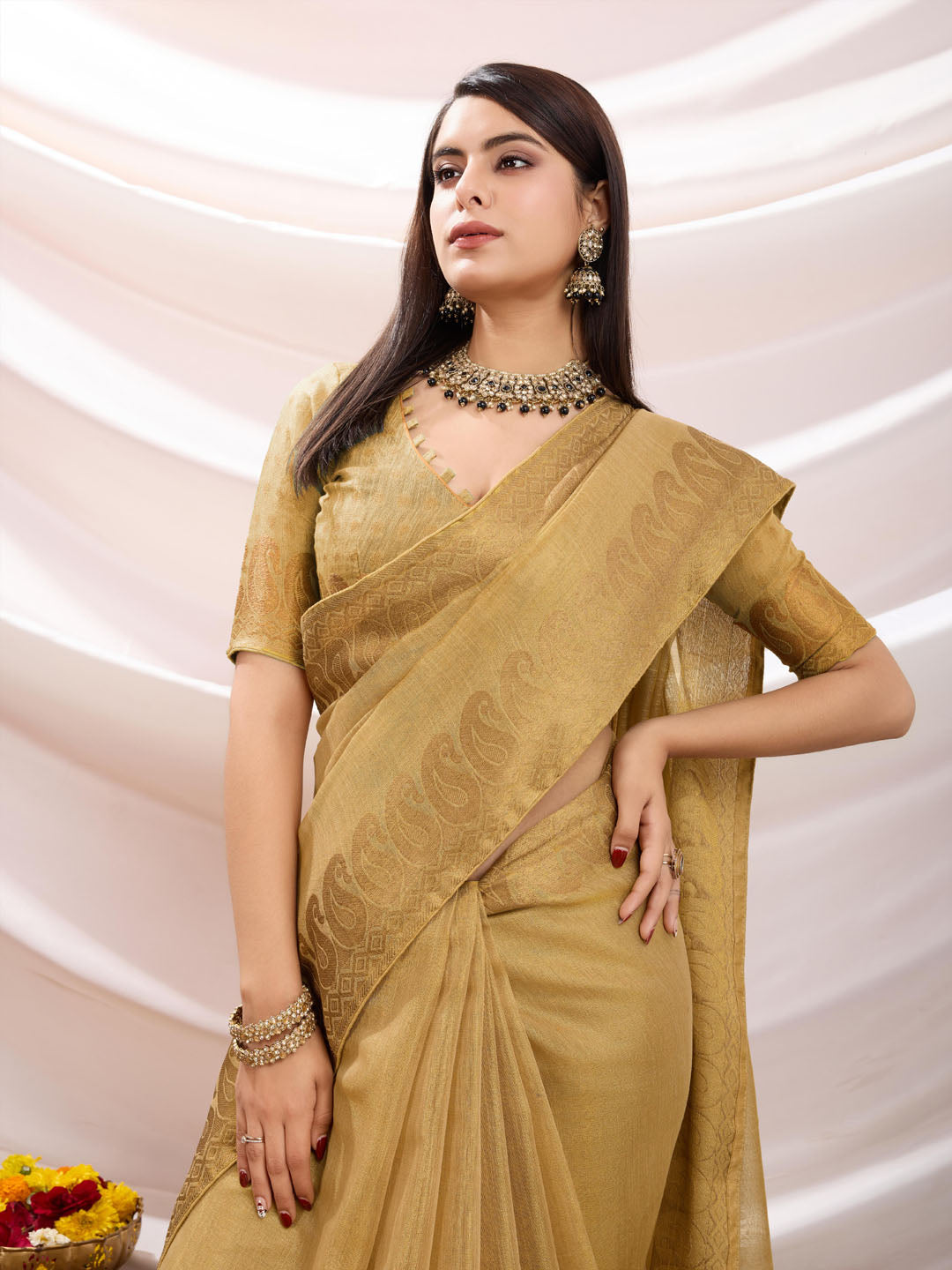 Woven Design Cotton Linen Saree