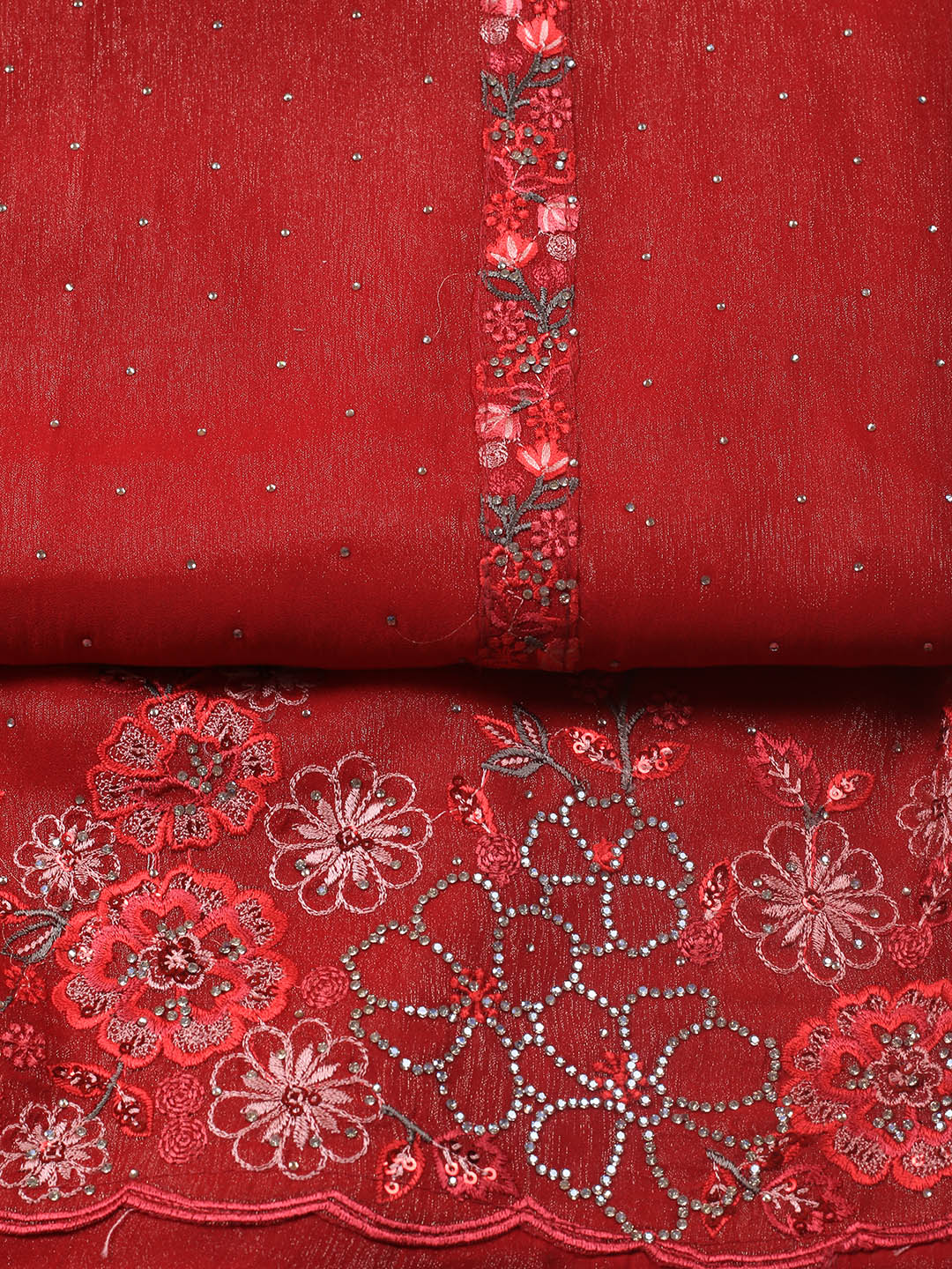 Embroidered Chinon Unstitched Suit With Dupatta