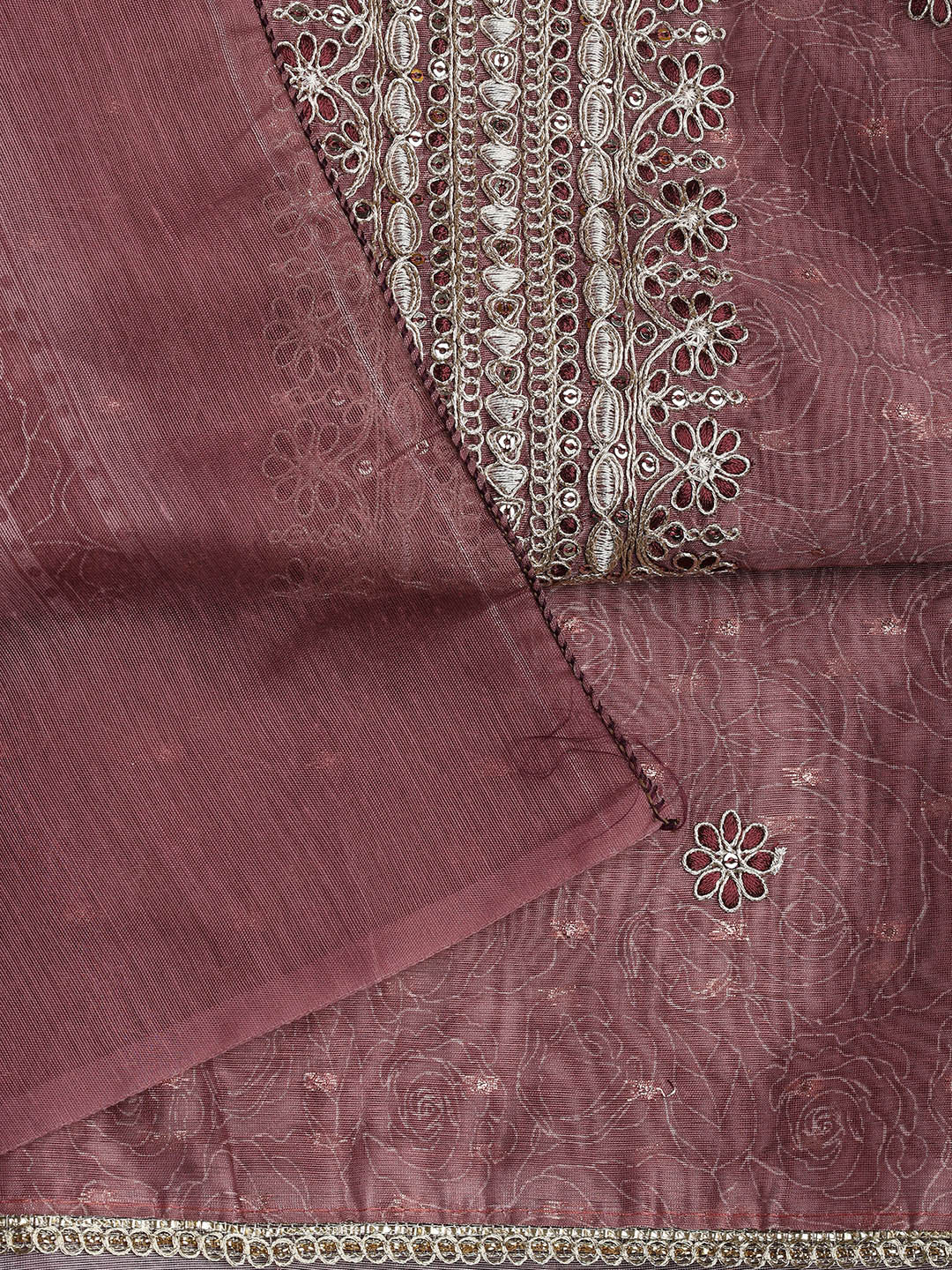 Neck Embroidery Chanderi Unstitched Suit With Dupatta
