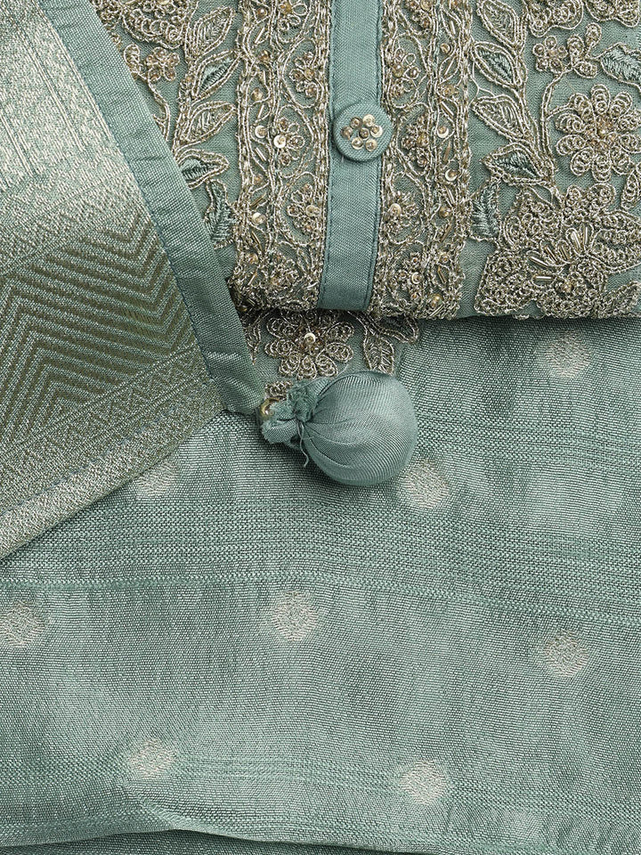 Embroidery Art Silk Unstitched Suit With Dupatta