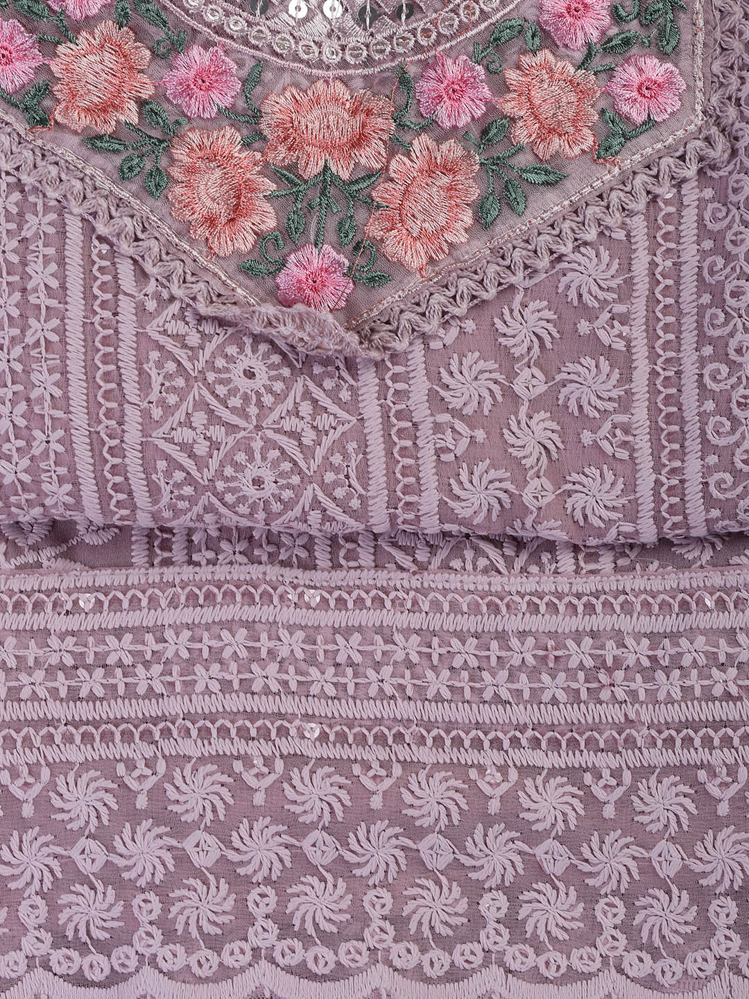 Chiken Work Georgette Unstitched Suit With Dupatta