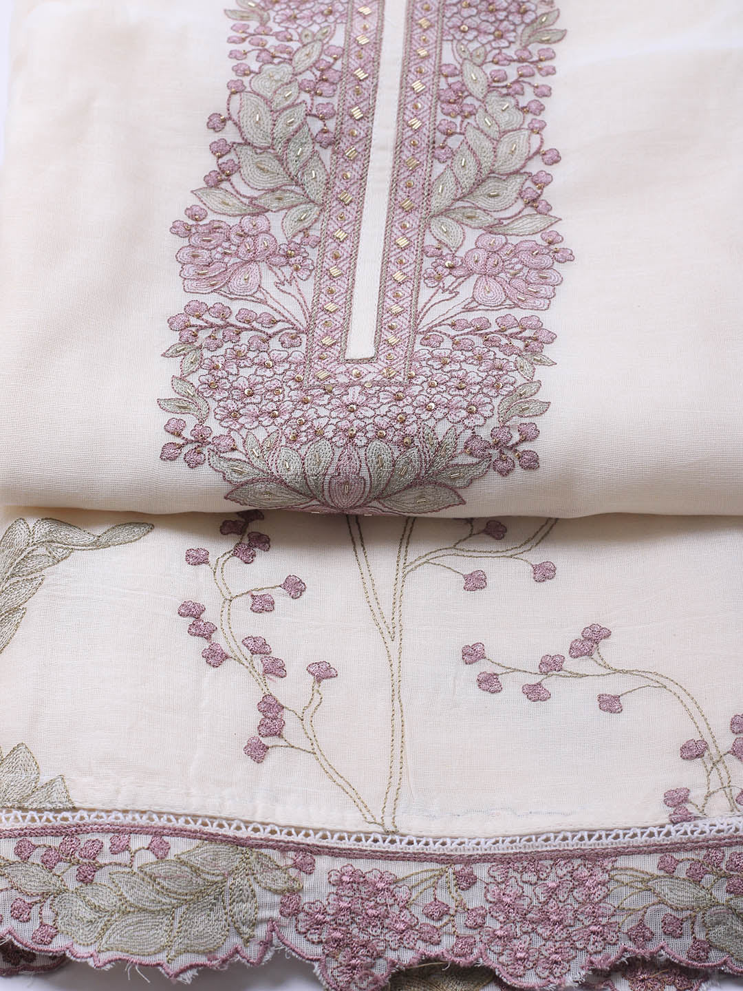 Embroidery Linen Unstitched Suit With Dupatta