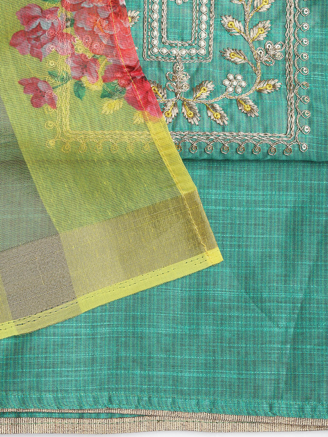 Neck Embroidered Cotton Blend Unstitched Suit With Dupatta