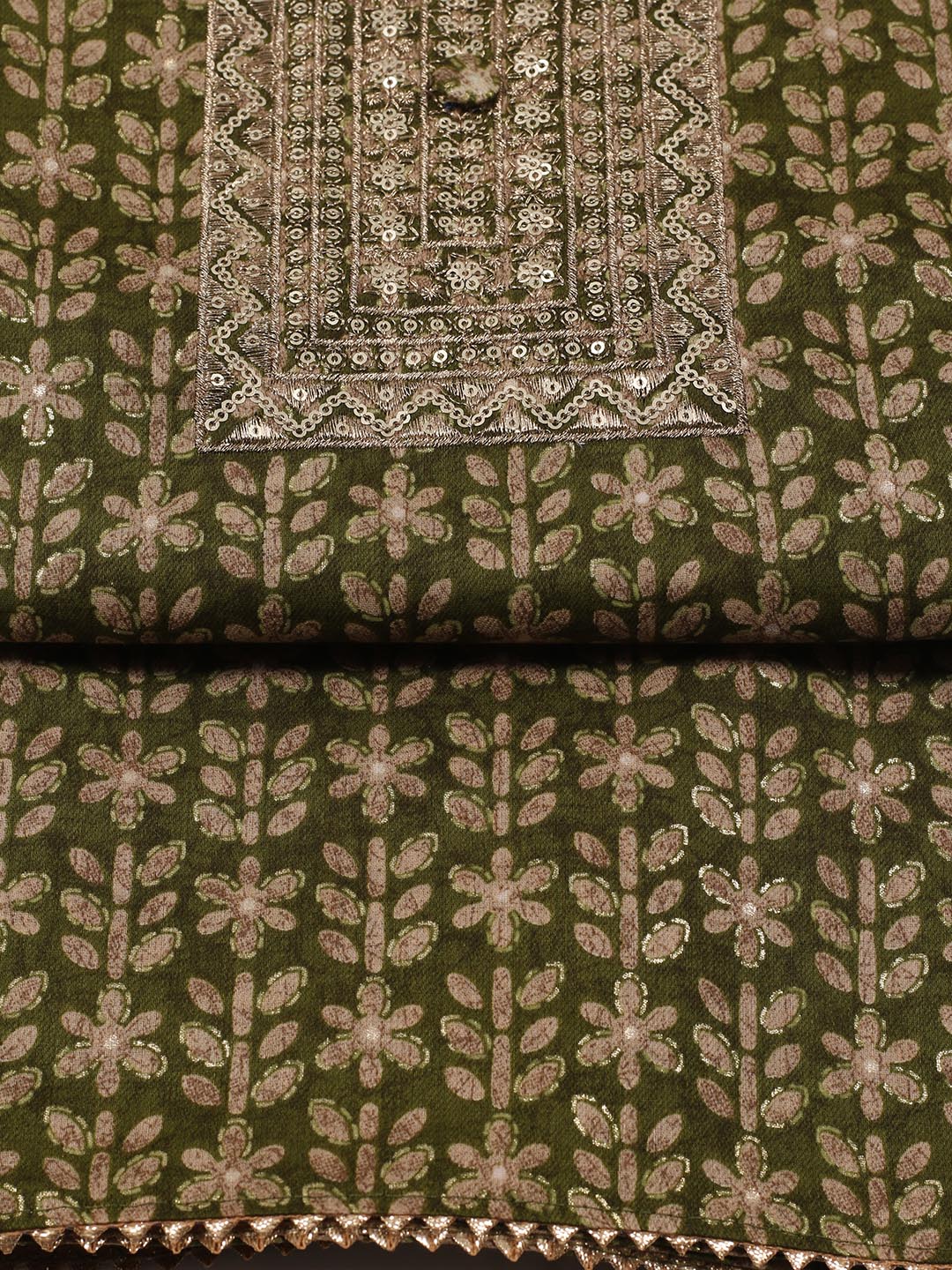 Embroidered Cotton Blend Unstitched Suit Piece With Dupatta