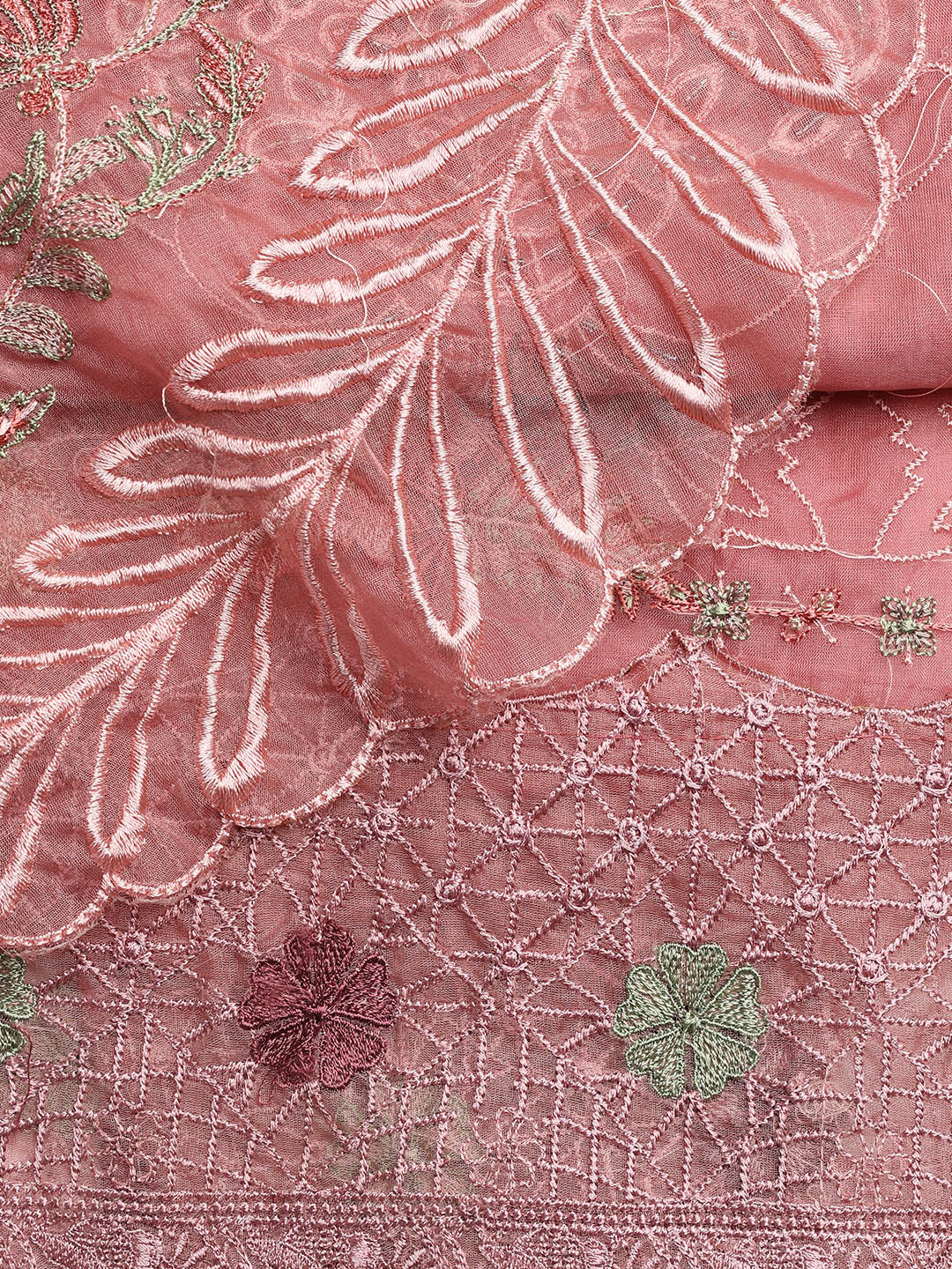Neck Embroidered Organza Unstitched Suit Piece With Dupatta