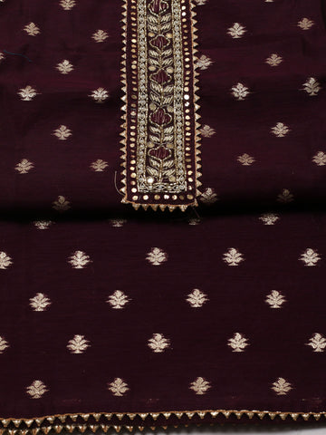 Neck Pattl Chanderi Unstitched Suit Piece With Dupatta