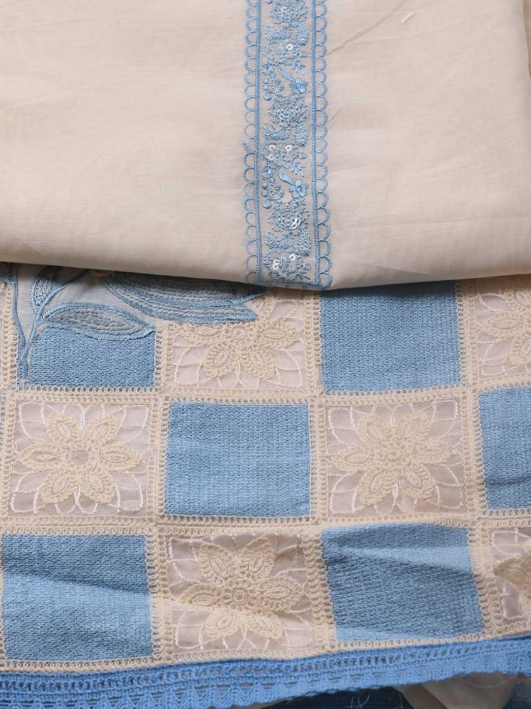 Embroidered Chanderi Unstitched Suit Piece With Dupatta