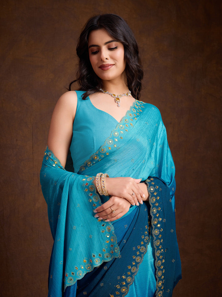 Embroidered Chinon Saree