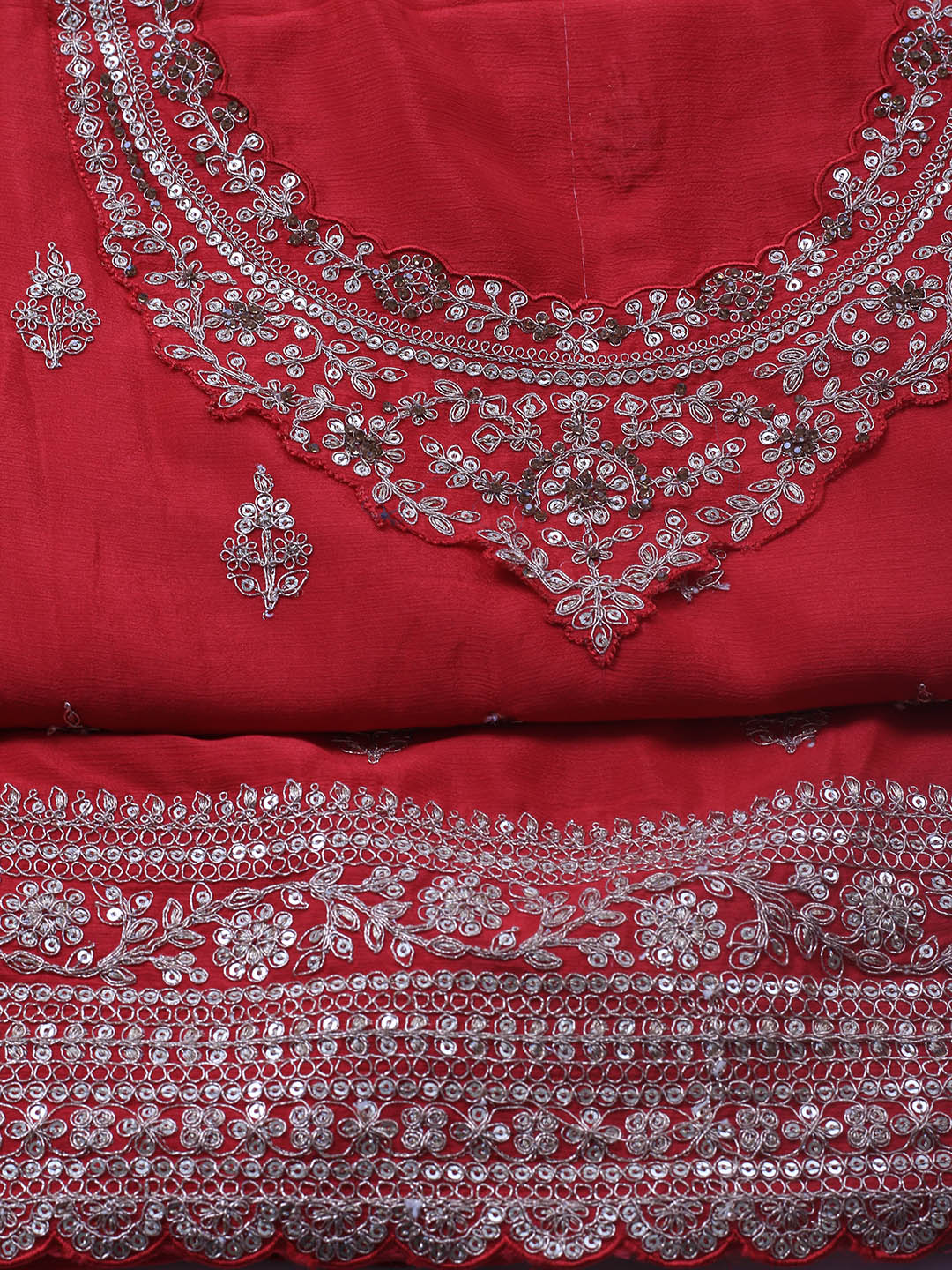 Embroidered Art Silk Unstitched Suit Piece With Dupatta