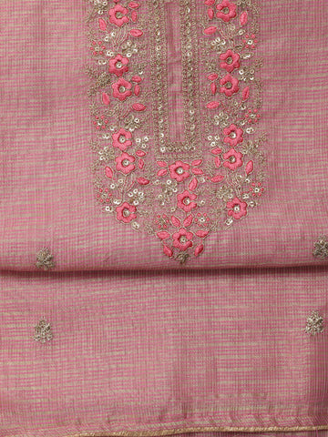 Neck Embroidered Chanderi Unstitched Suit Piece With Dupatta