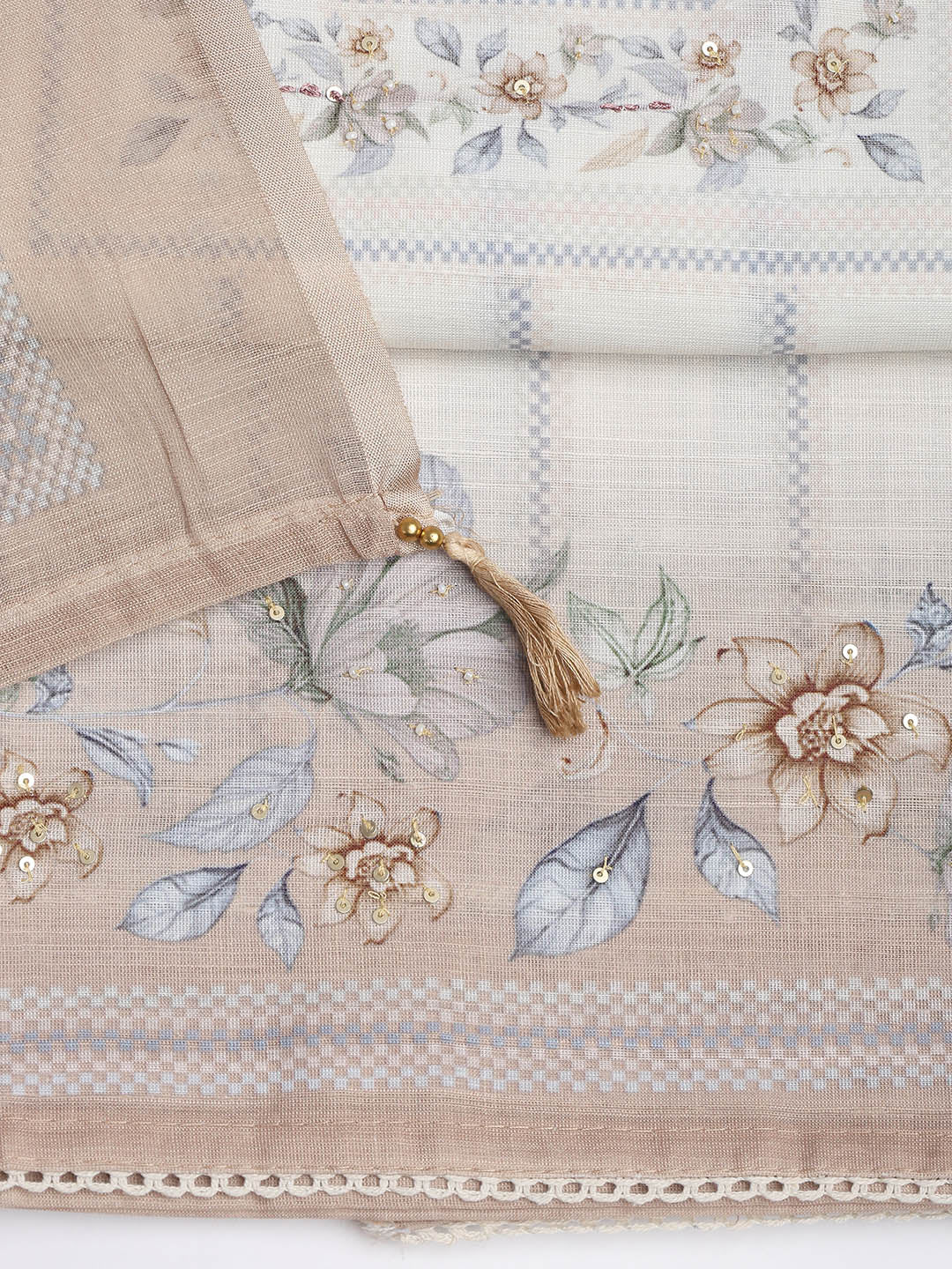 Printed Linen Unstitched Suit Piece With Dupatta
