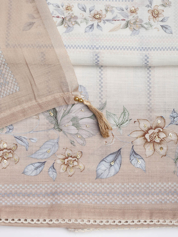 Printed Linen Unstitched Suit Piece With Dupatta