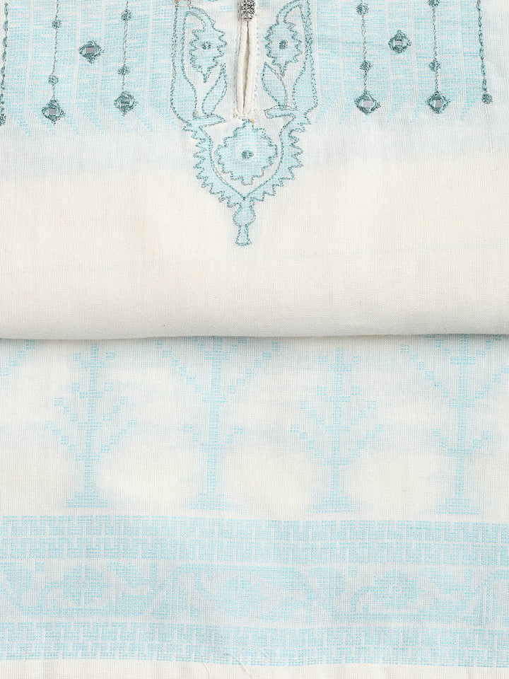 Neck Embroidery Cotton Blend Unstitched Suit With Dupatta