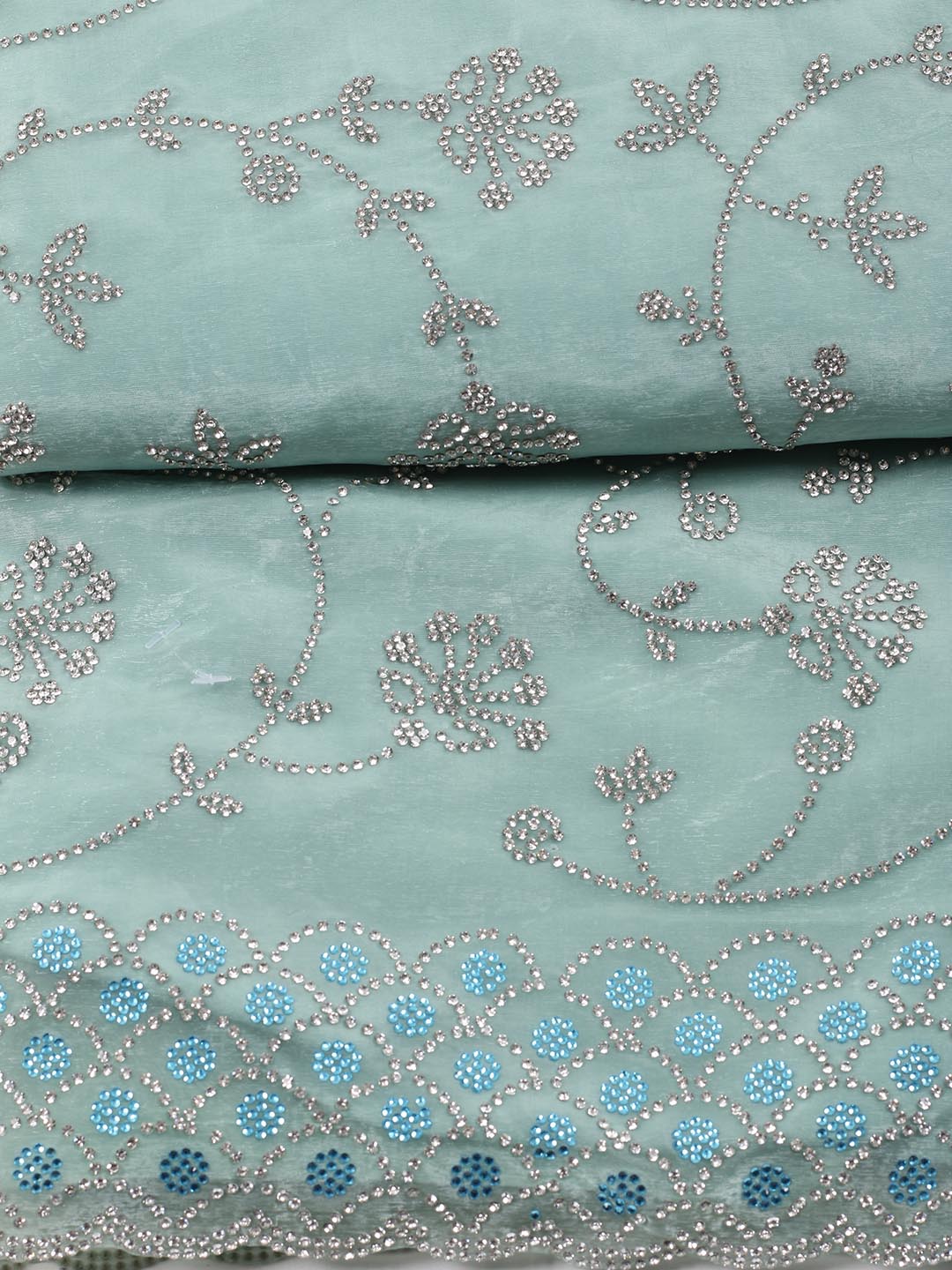 Stone Embroidery Organza Unstitched Suit Piece With Dupatta