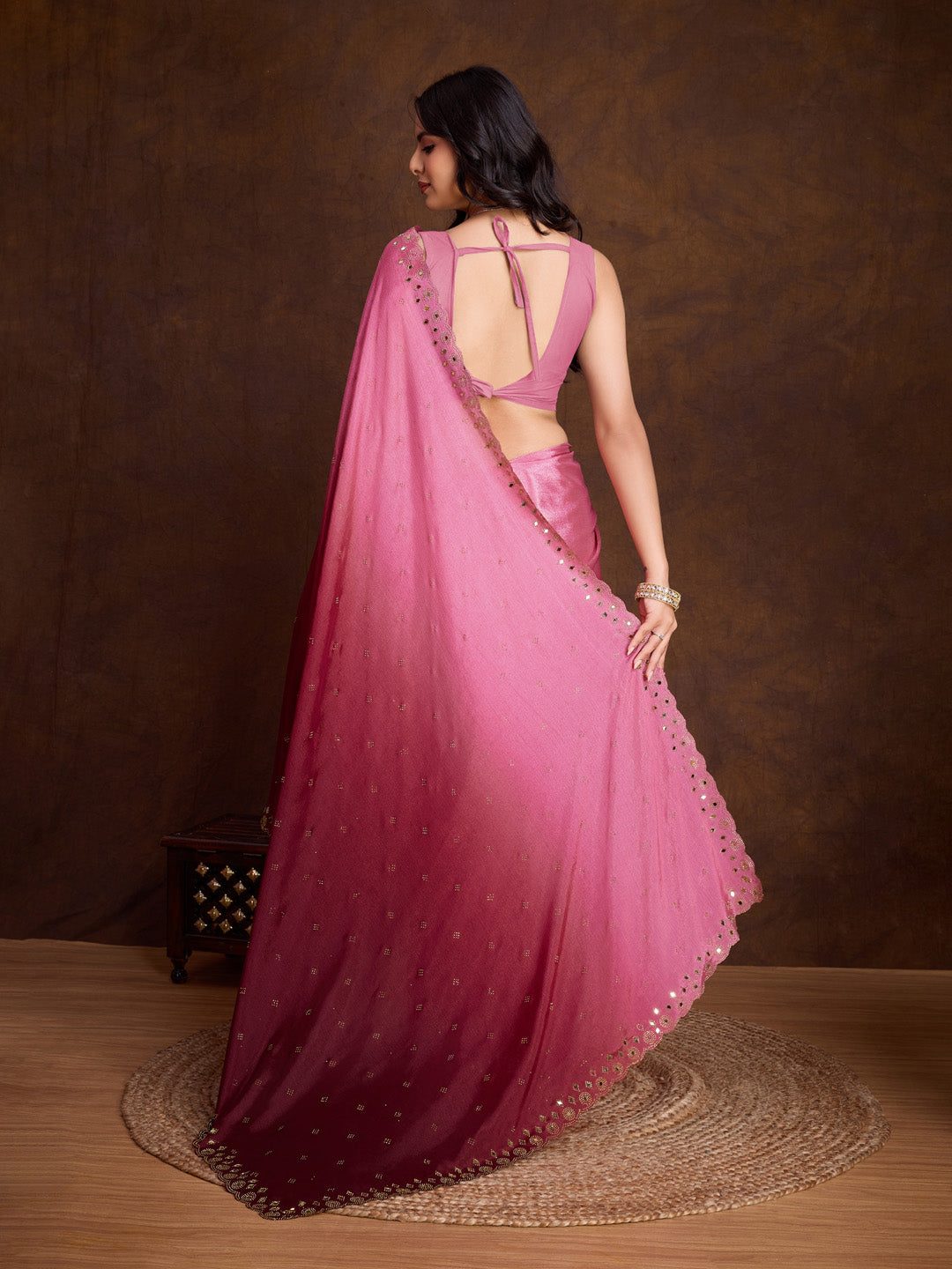 Embroidered Chinon Saree