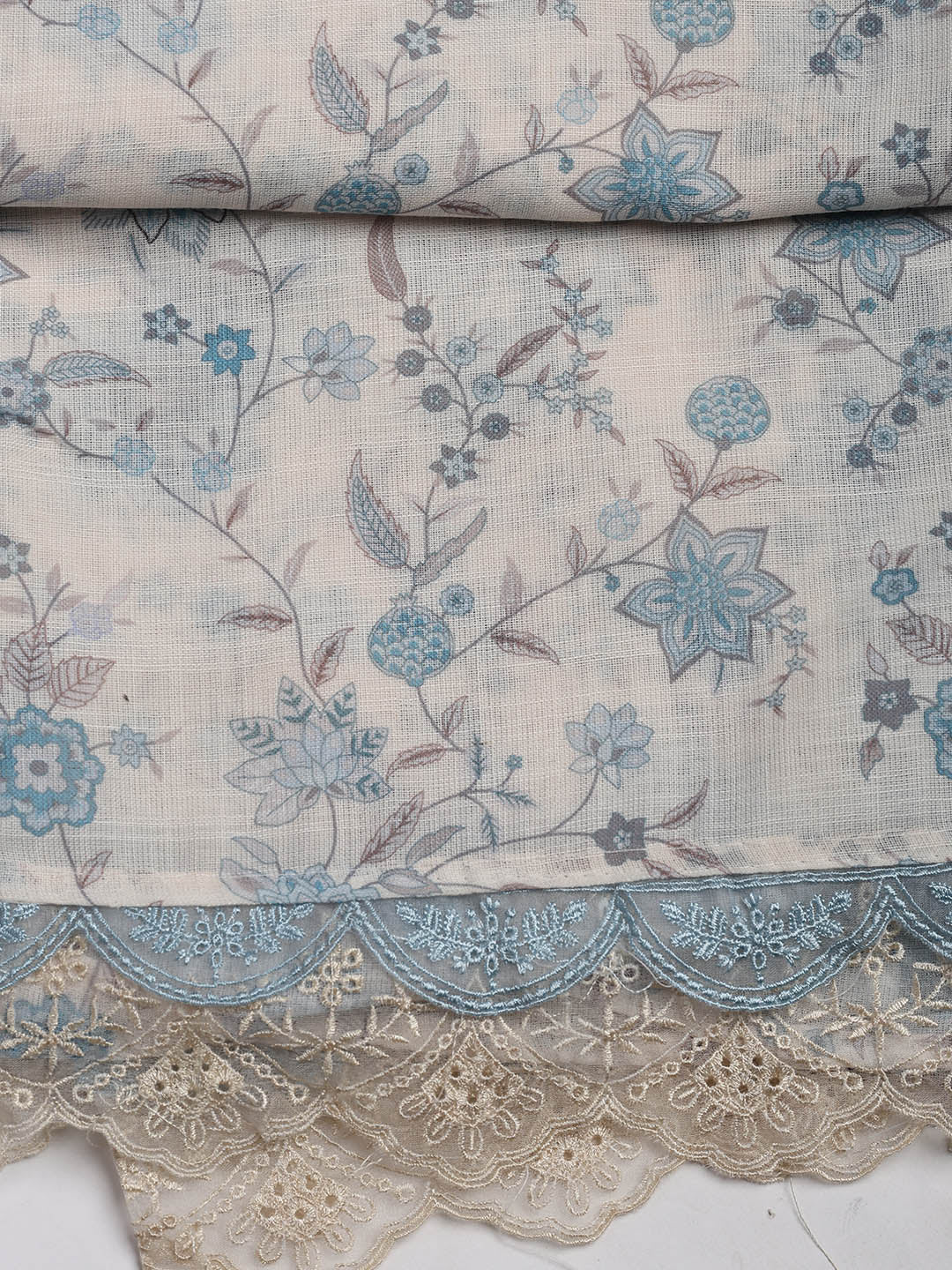 Patch Neck Linen Unstitched Suit Piece With Dupatta