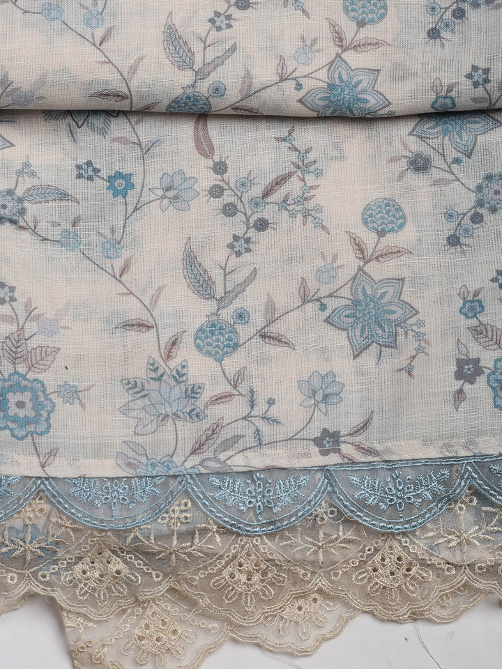 Patch Neck Linen Unstitched Suit Piece With Dupatta