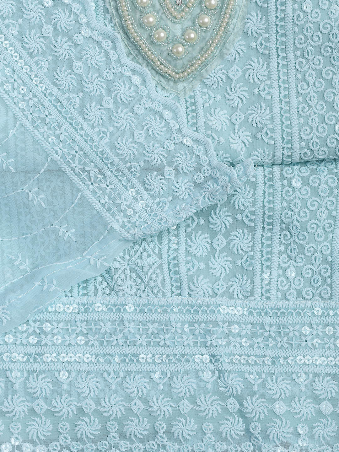 Chiken Work Georgette Unstitched Suit With Dupatta
