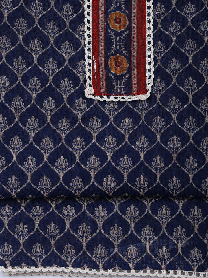 Printed Cotton Blend Unstitched Suit With Dupatta
